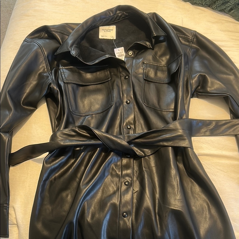 Black Faux Leather Belted Dress - Picture 2 of 5
